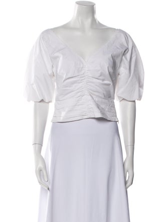 Staud V-Neck Three-Quarter Sleeve Crop Top