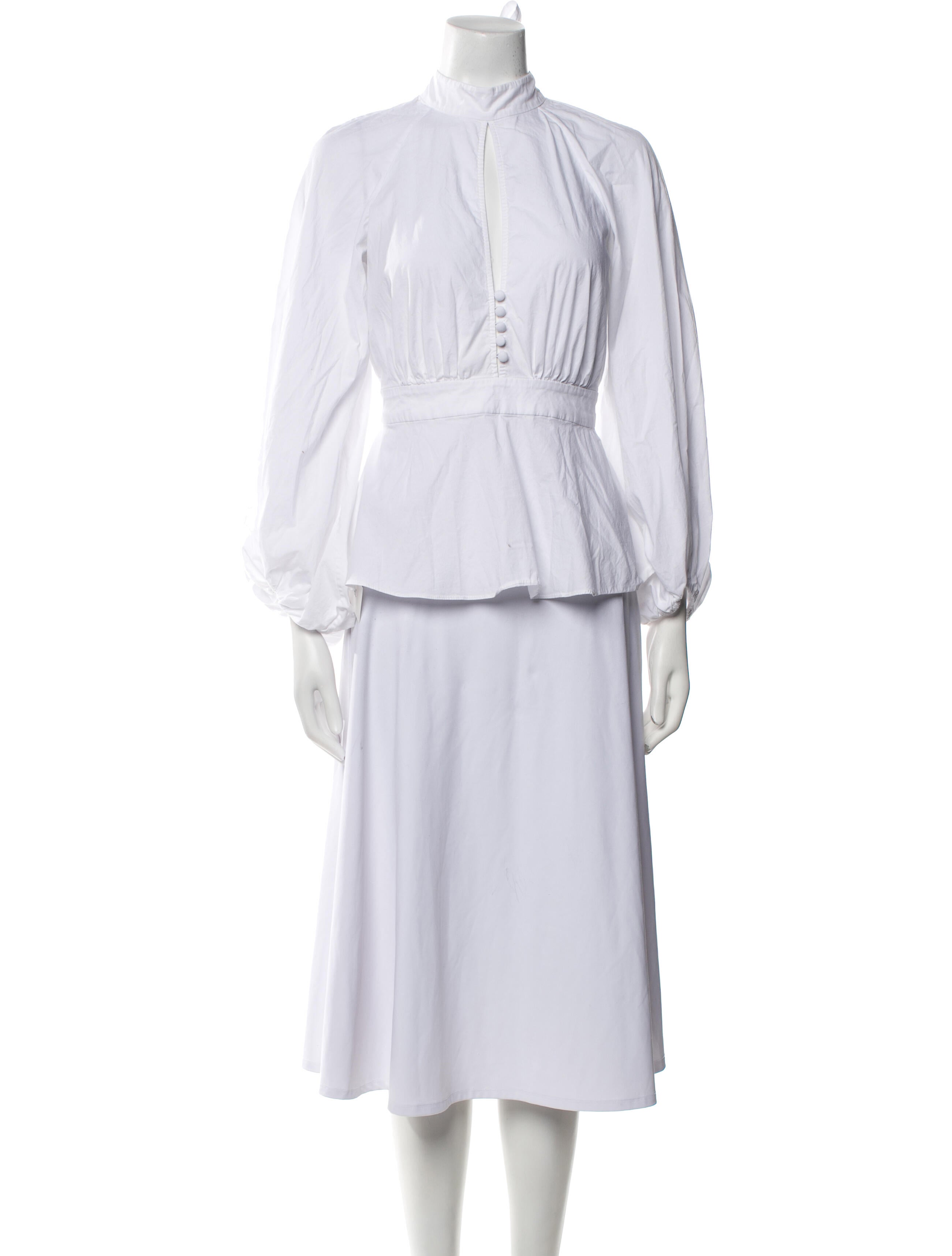 Staud Mock Neck Long Sleeve Button-Up Top