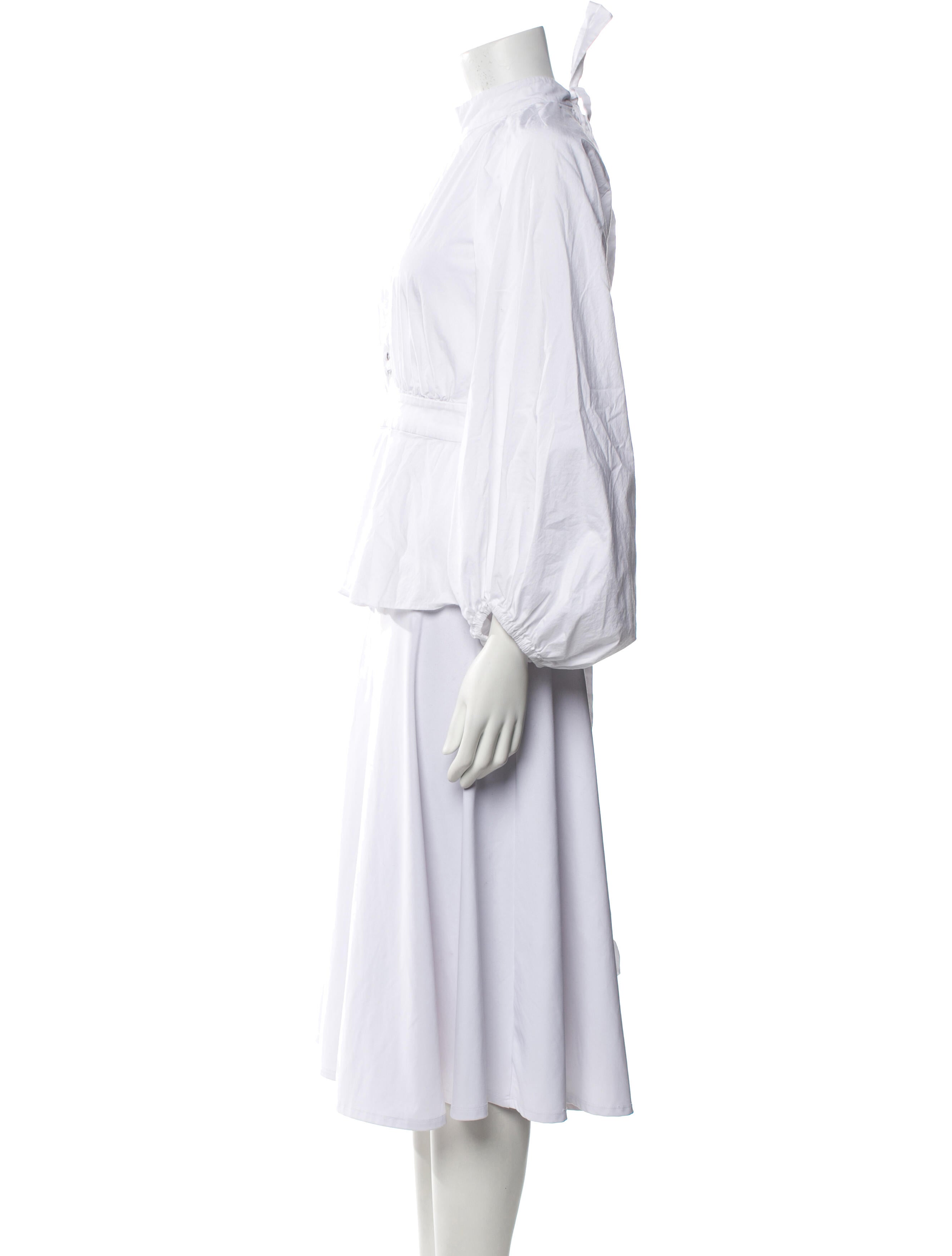 Staud Mock Neck Long Sleeve Button-Up Top