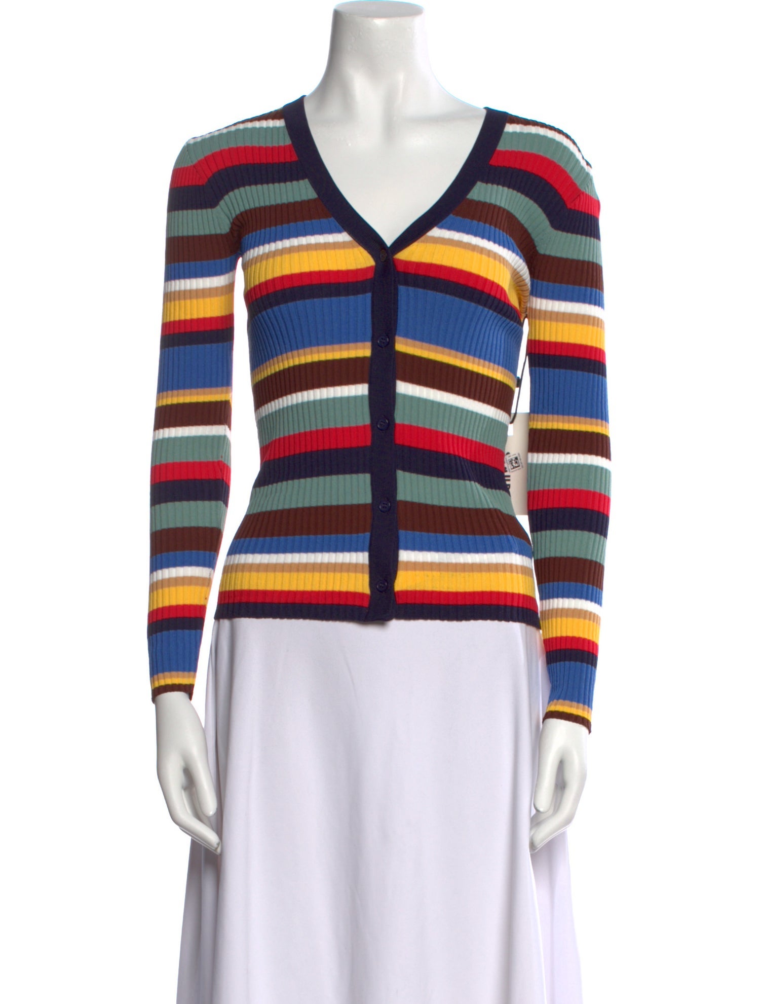 Staud Striped V-Neck Sweater