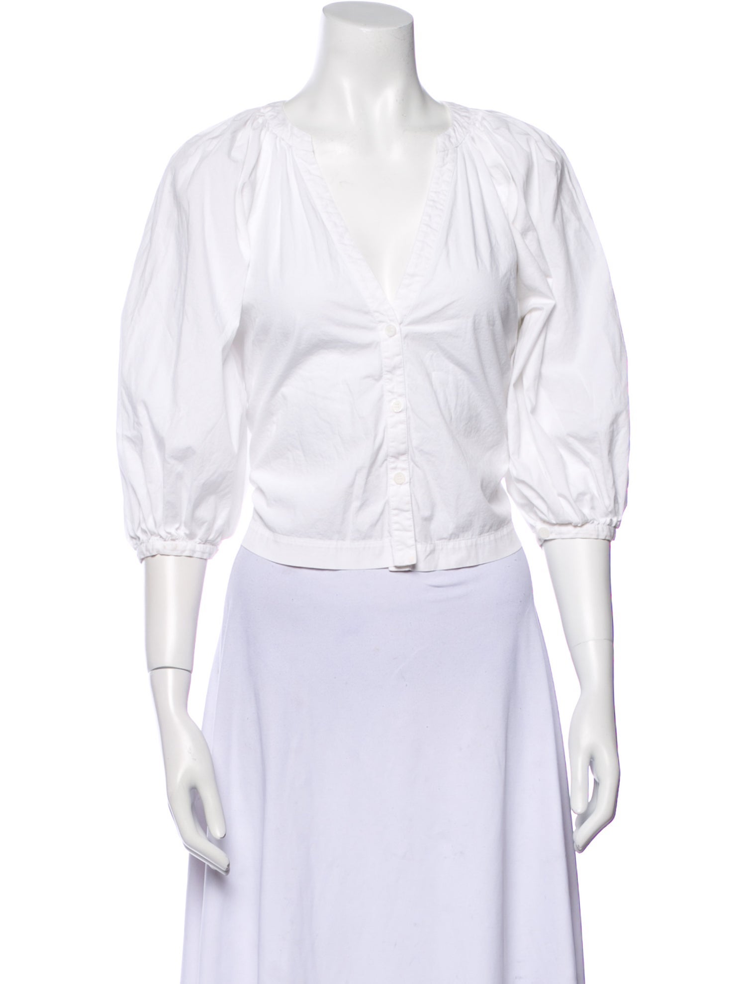 Staud V-Neck Three-Quarter Sleeve Crop Top