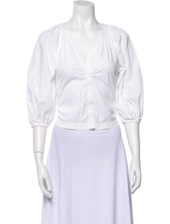 Staud V-Neck Three-Quarter Sleeve Crop Top