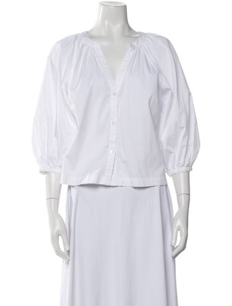 Staud V-Neck Three-Quarter Sleeve Crop Top