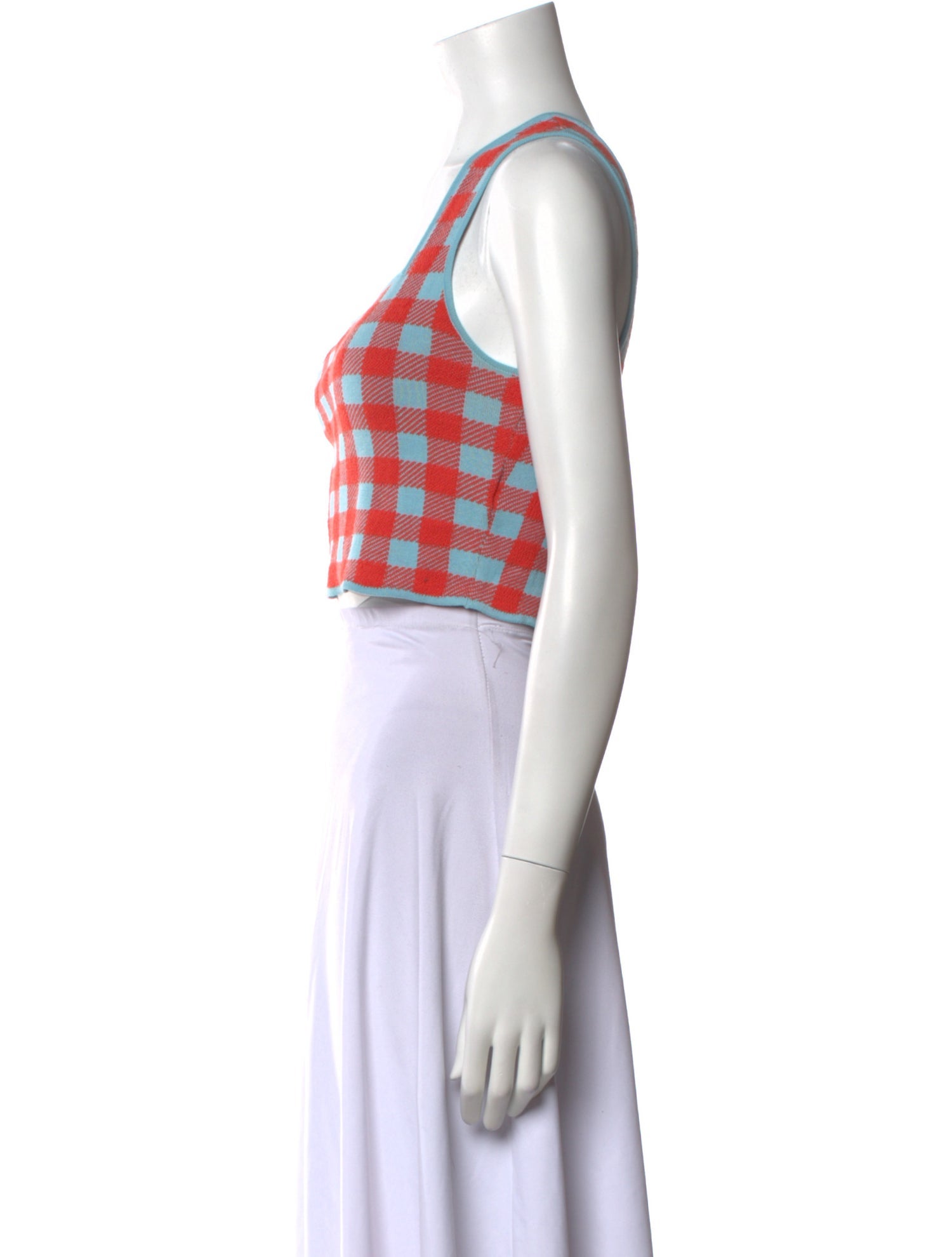 Staud Plaid Print Square Neckline Crop Top