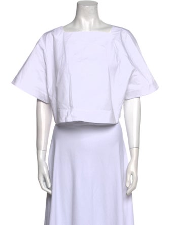 Staud Bateau Neckline Short Sleeve Crop Top