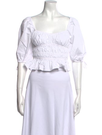 Staud Square Neckline Three-Quarter Sleeve Crop Top