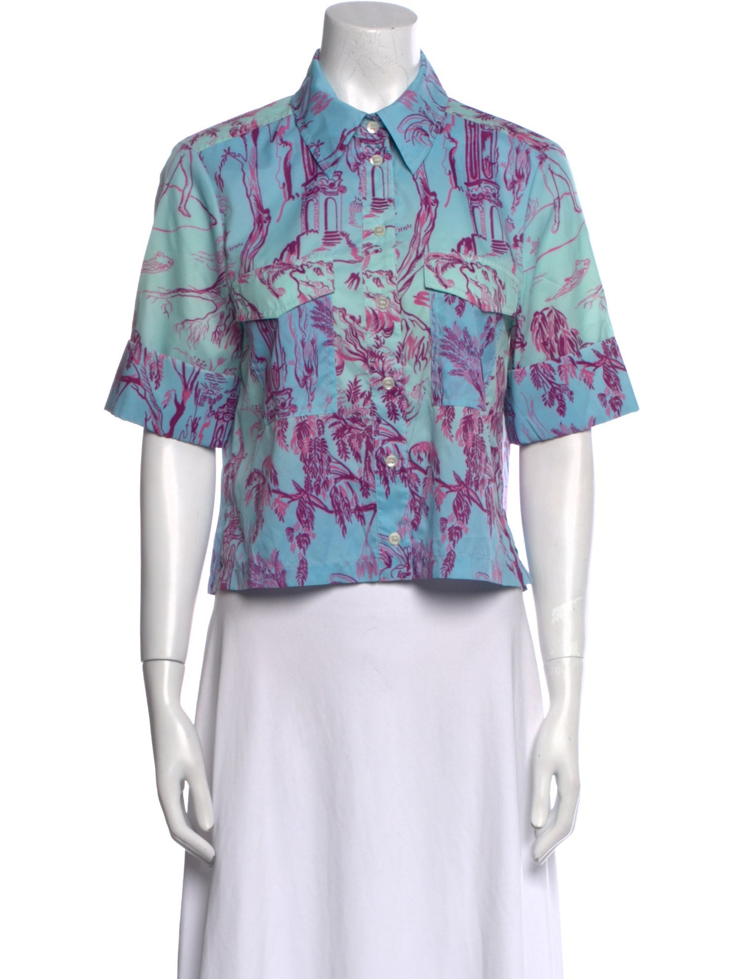 Staud Nylon Printed Button-Up Top w/ Tags