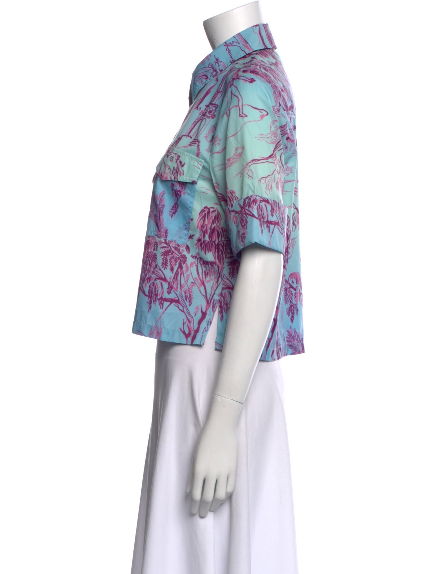 Staud Nylon Printed Button-Up Top w/ Tags