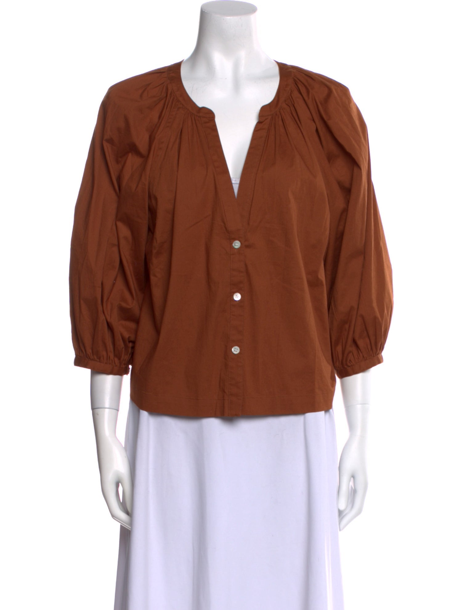 Staud V-Neck Three-Quarter Sleeve Blouse