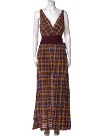 Staud Plaid Print Plunge Neckline Jumpsuit