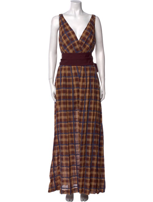 Staud Plaid Print Plunge Neckline Jumpsuit