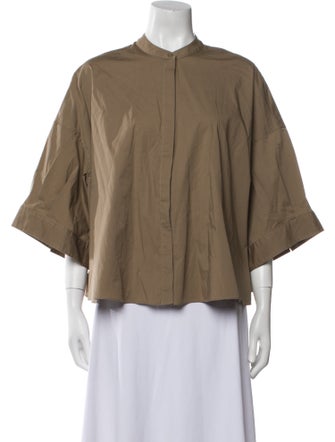 Staud Mock Neck Three-Quarter Sleeve Button-Up Top