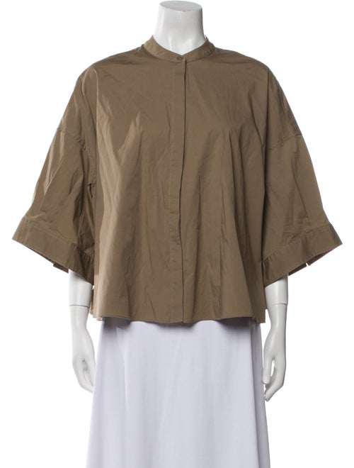 Staud Mock Neck Three-Quarter Sleeve Button-Up Top