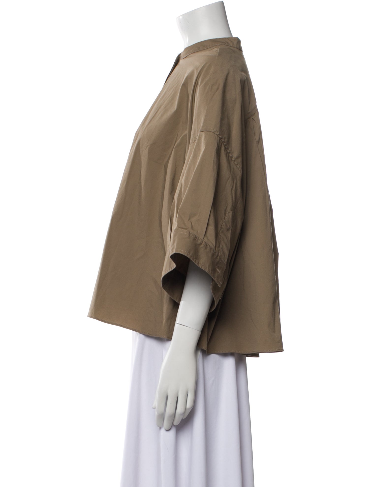 Staud Mock Neck Three-Quarter Sleeve Button-Up Top