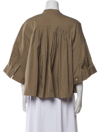 Staud Mock Neck Three-Quarter Sleeve Button-Up Top