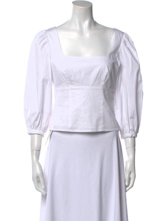 Staud Square Neckline Three-Quarter Sleeve Crop Top