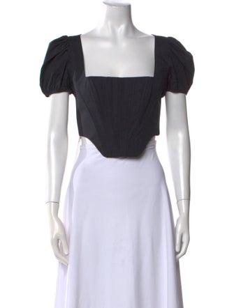 Staud Square Neckline Short Sleeve Crop Top