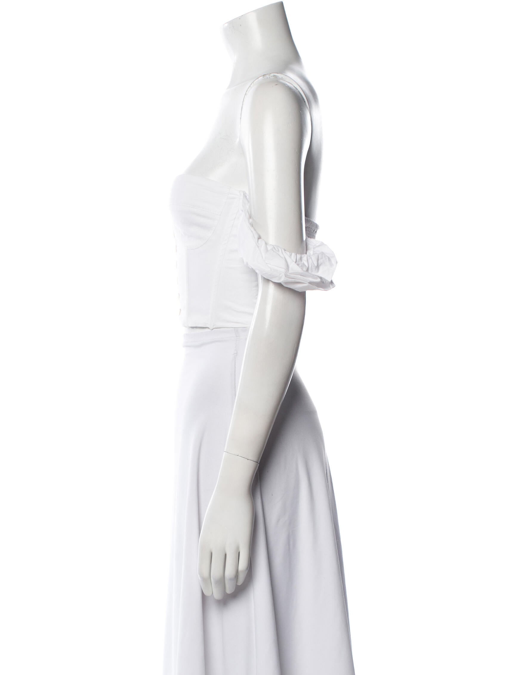 Staud Square Neckline Short Sleeve Crop Top