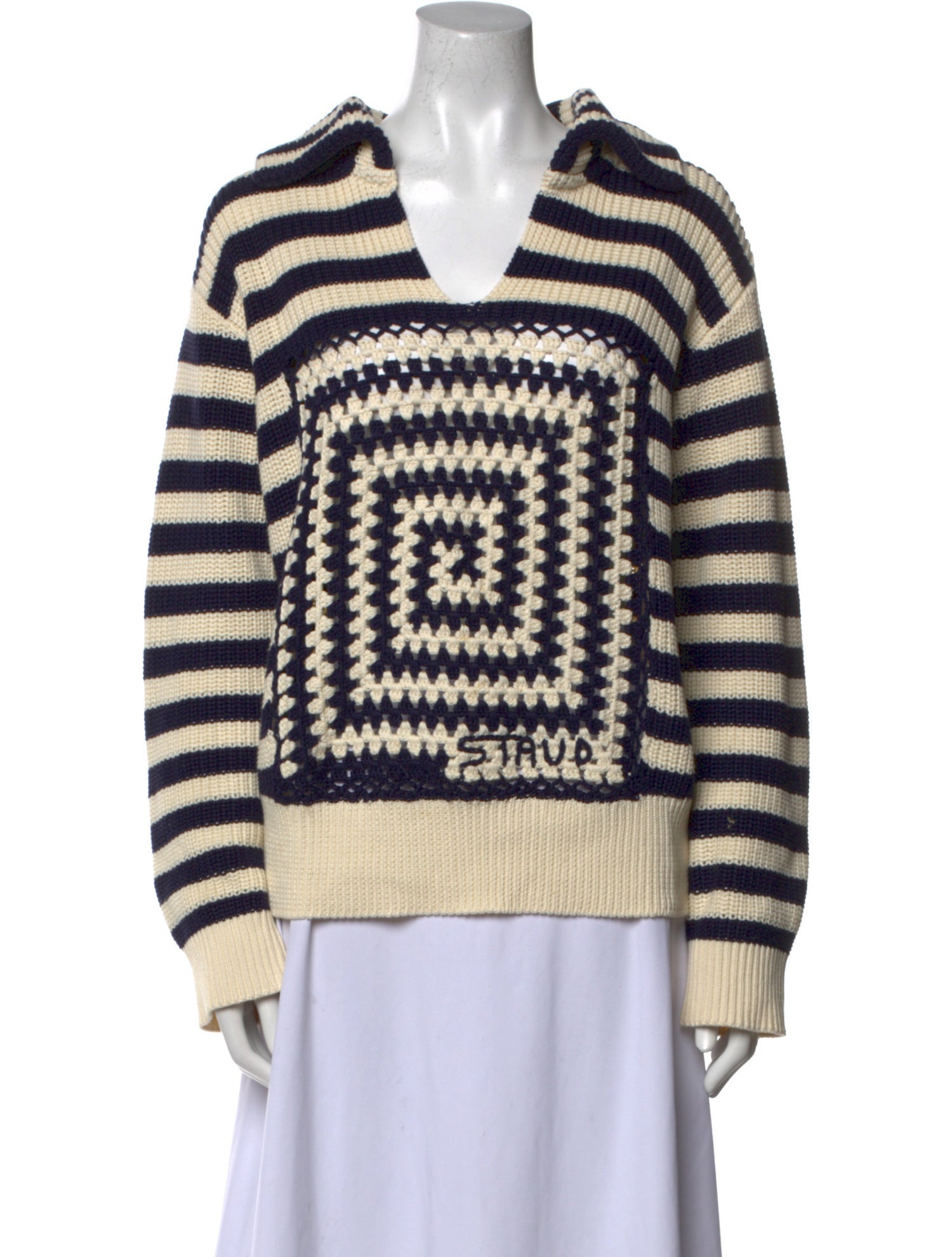 Staud Striped V-Neck Sweater