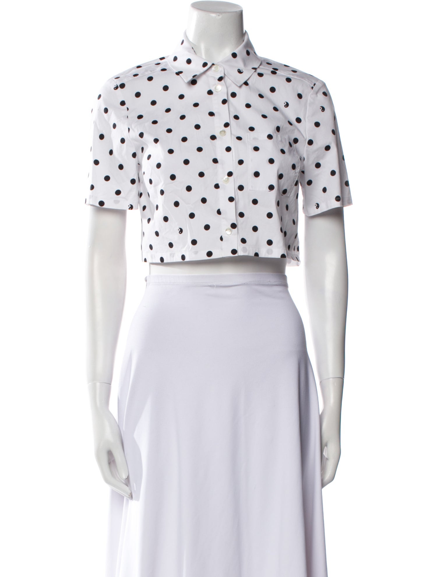 Staud Polka Dot Print Short Sleeve Crop Top