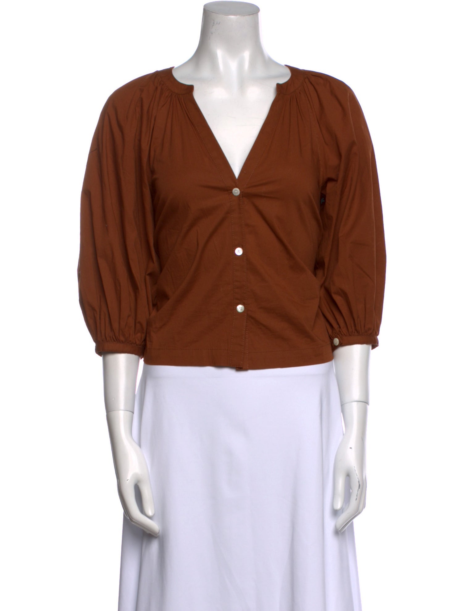 Staud V-Neck Three-Quarter Sleeve Crop Top