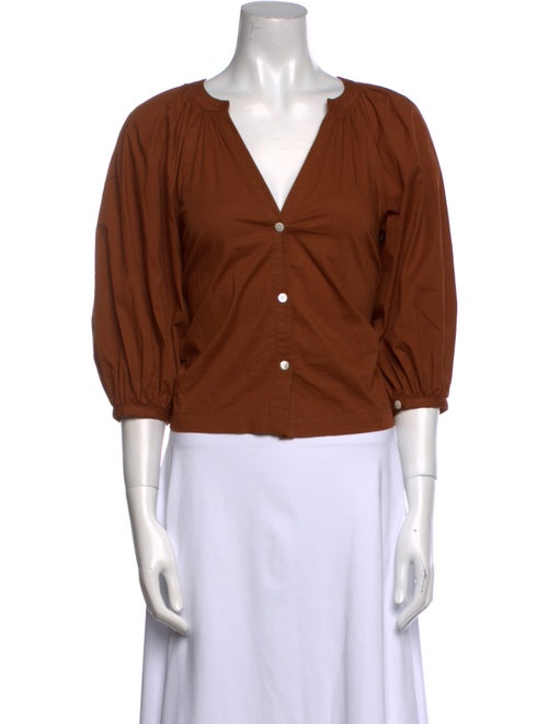 Staud V-Neck Three-Quarter Sleeve Crop Top