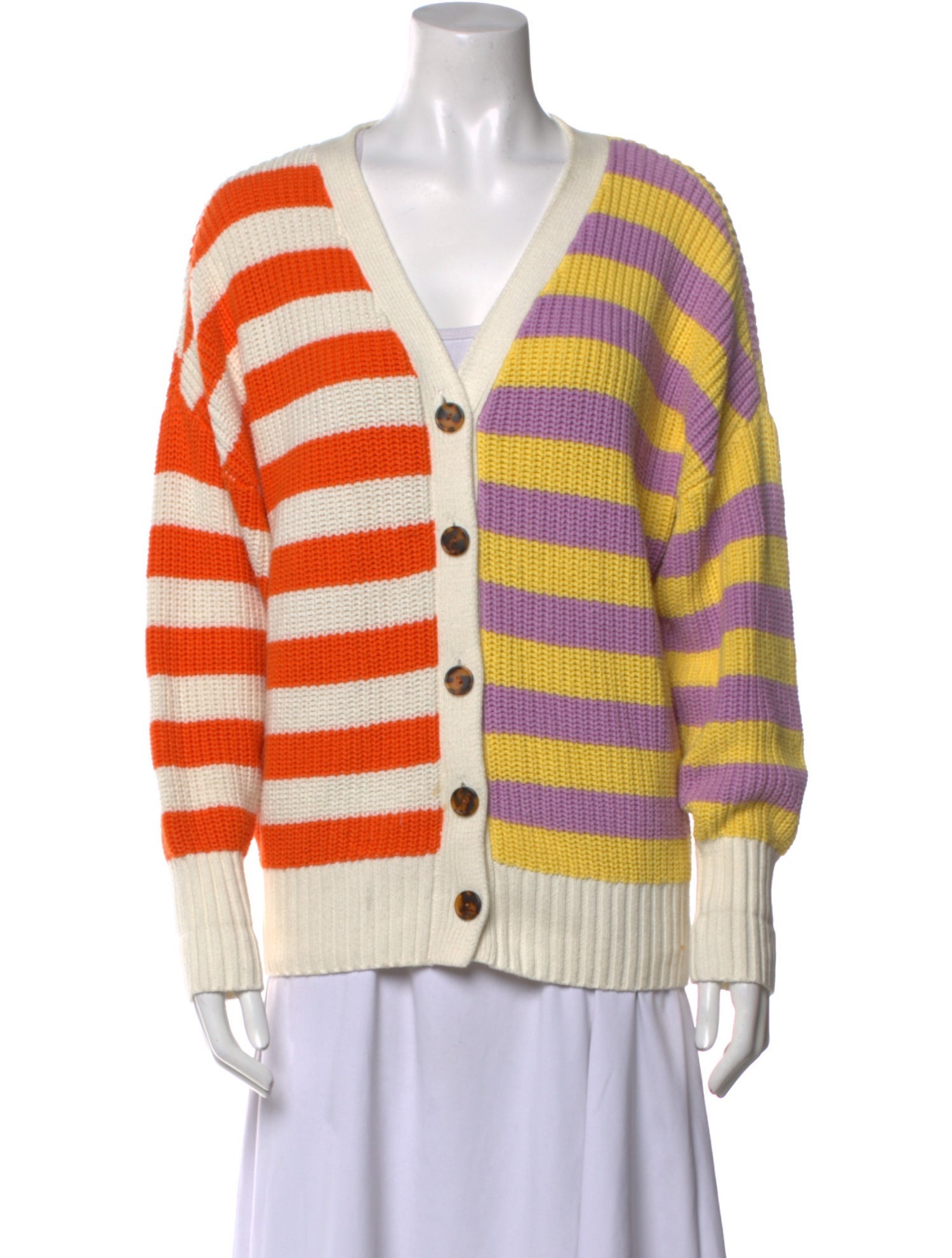 Staud Striped V-Neck Sweater