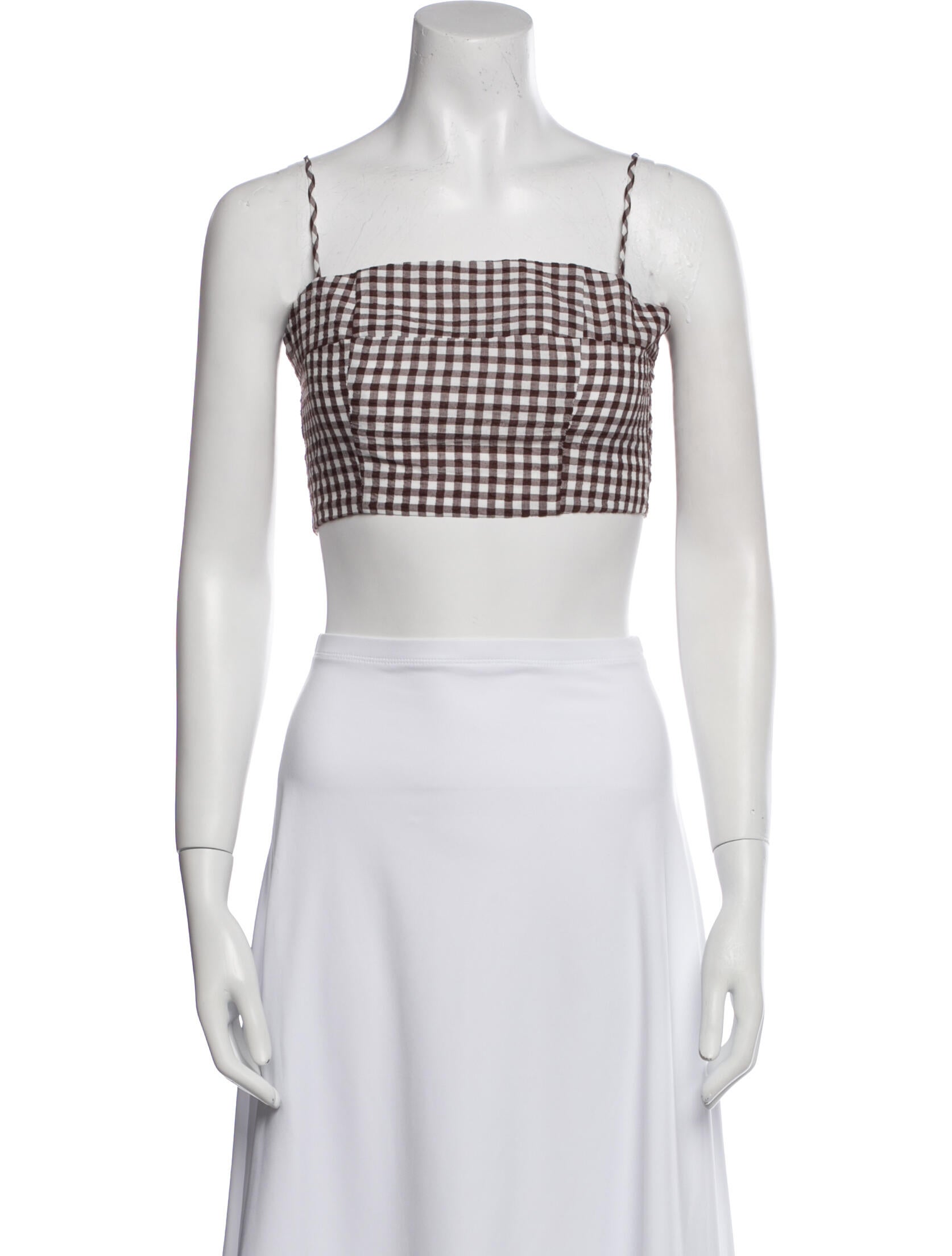 Staud Plaid Print Square Neckline Crop Top