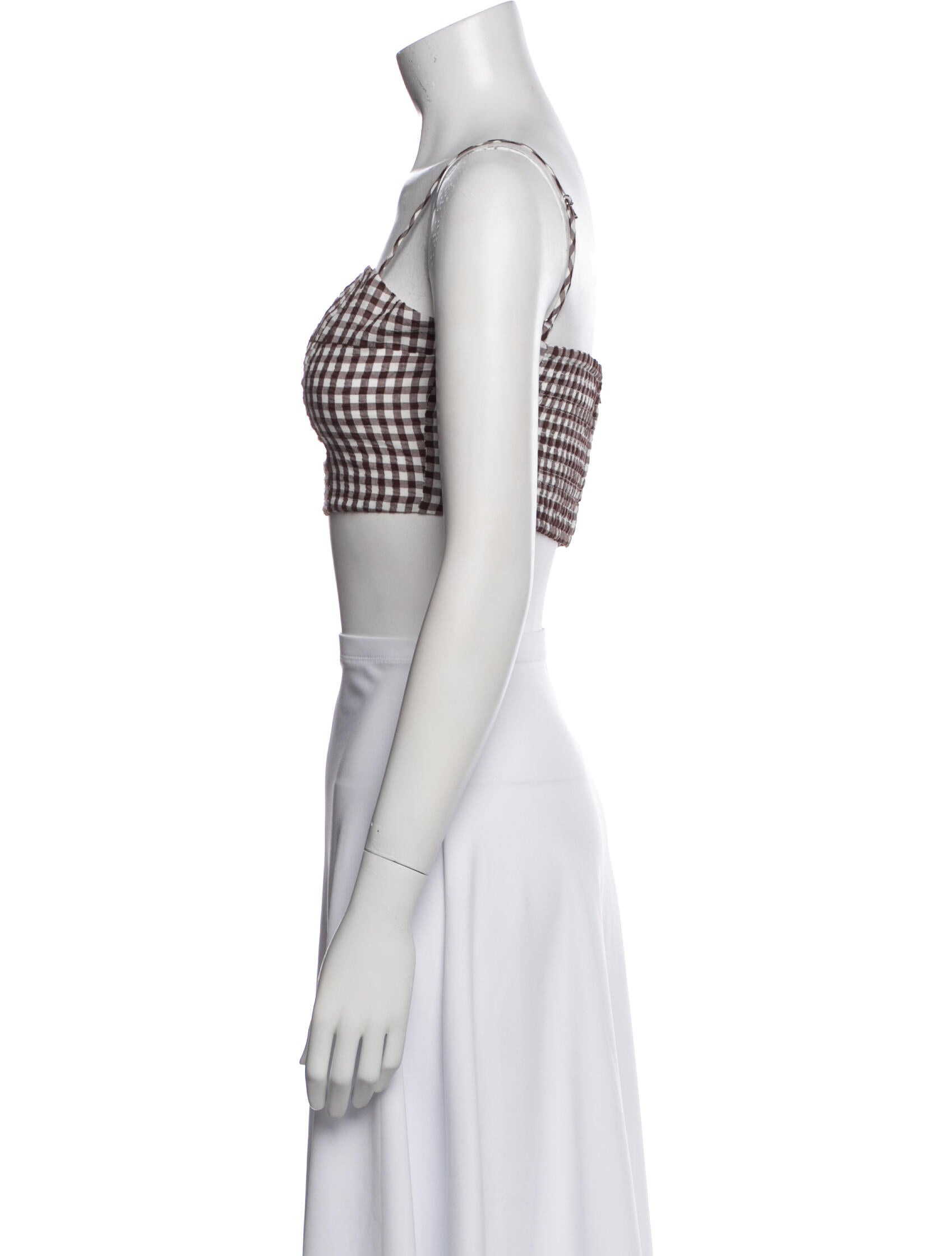 Staud Plaid Print Square Neckline Crop Top