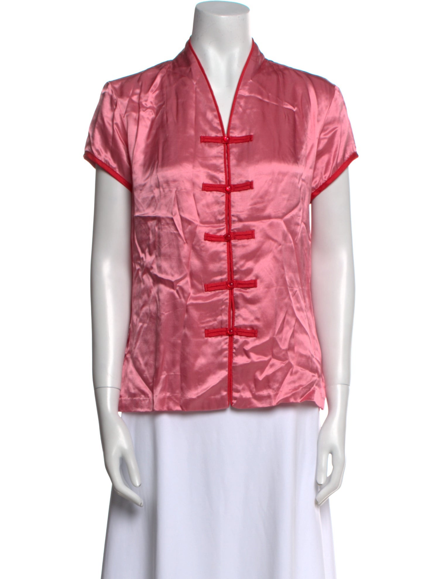 Staud V-Neck Short Sleeve Button-Up Top