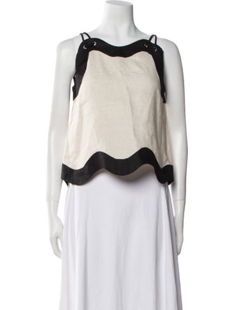 Staud Linen Scoop Neck Crop Top