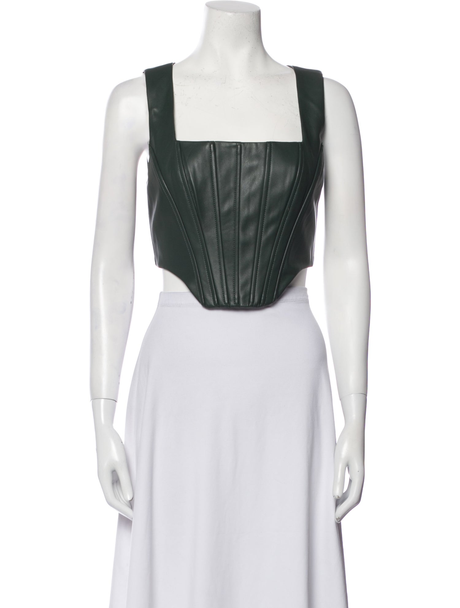 Staud Faux Leather Square Neckline Crop Top