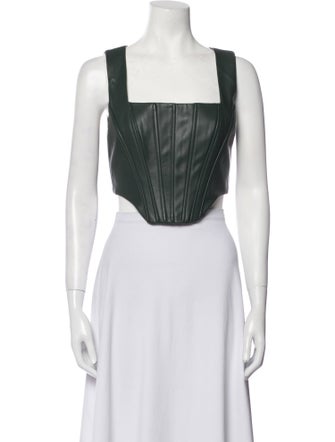 Staud Faux Leather Square Neckline Crop Top