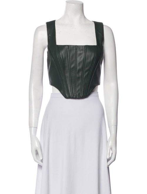 Staud Faux Leather Square Neckline Crop Top