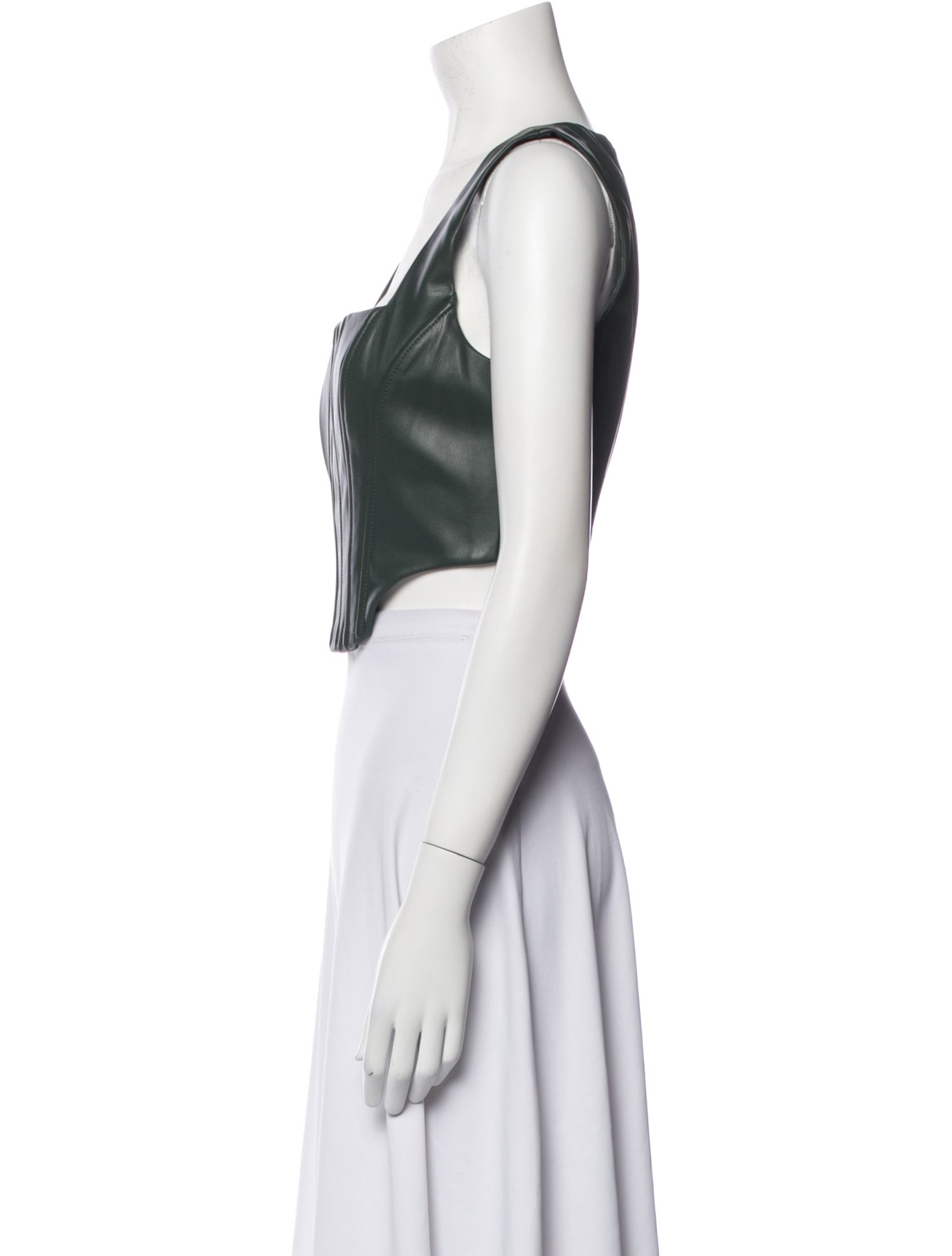 Staud Faux Leather Square Neckline Crop Top