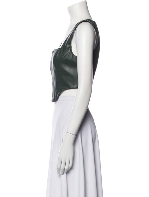 Staud Faux Leather Square Neckline Crop Top