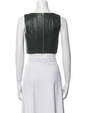 Staud Faux Leather Square Neckline Crop Top
