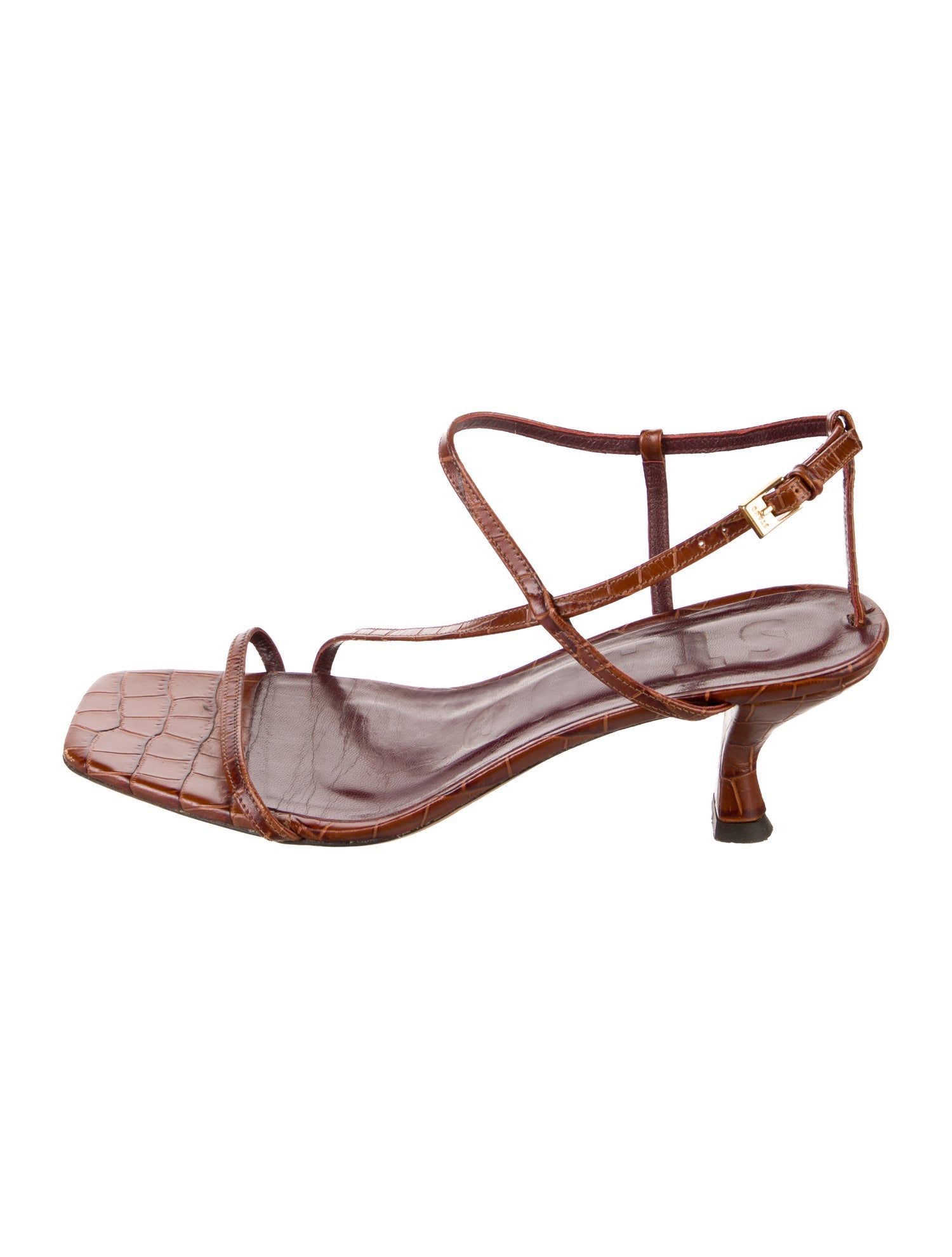 Staud Embossed Leather Chain-Link Accents Slingback Sandals