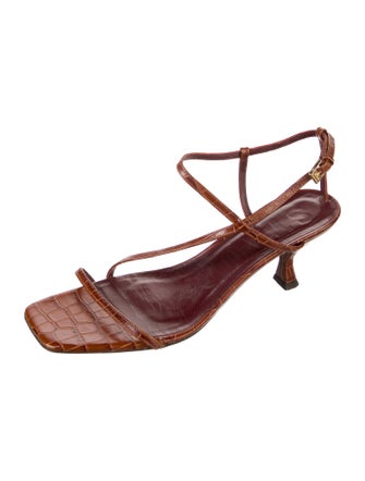 Staud Embossed Leather Chain-Link Accents Slingback Sandals