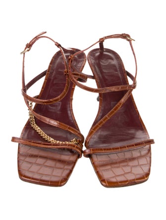 Staud Embossed Leather Chain-Link Accents Slingback Sandals