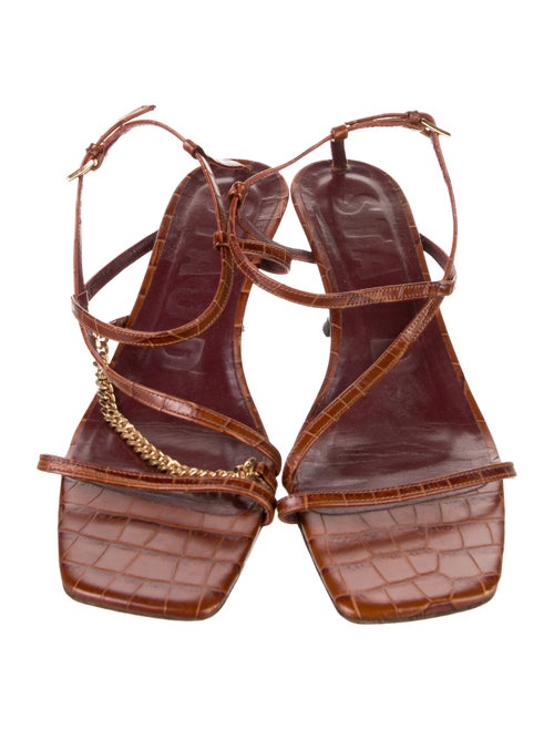 Staud Embossed Leather Chain-Link Accents Slingback Sandals