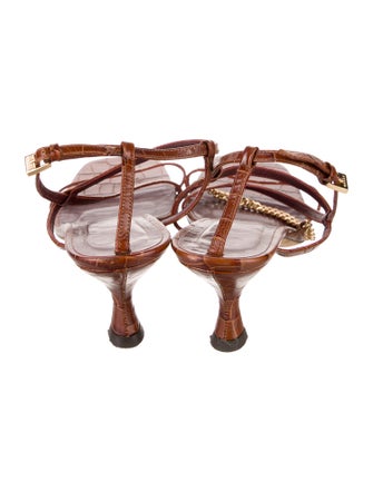 Staud Embossed Leather Chain-Link Accents Slingback Sandals