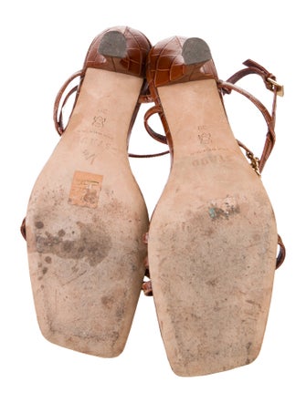 Staud Embossed Leather Chain-Link Accents Slingback Sandals