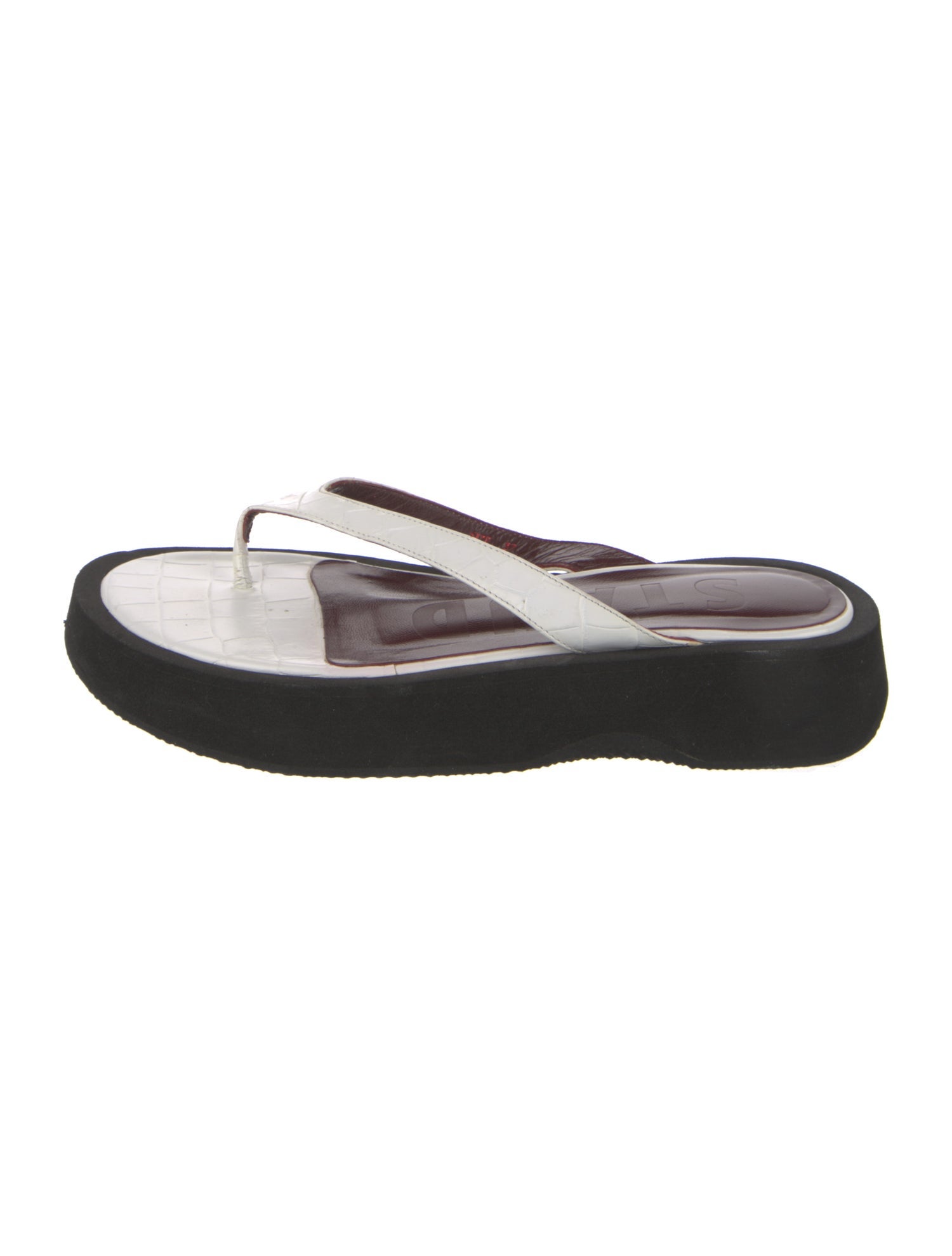 Staud Embossed Leather Flip Flops