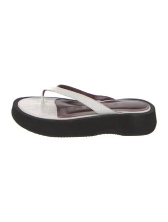Staud Embossed Leather Flip Flops