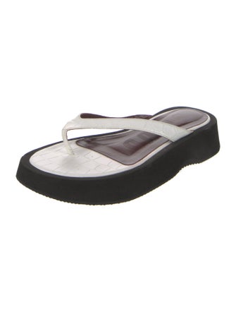 Staud Embossed Leather Flip Flops