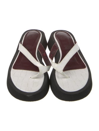 Staud Embossed Leather Flip Flops
