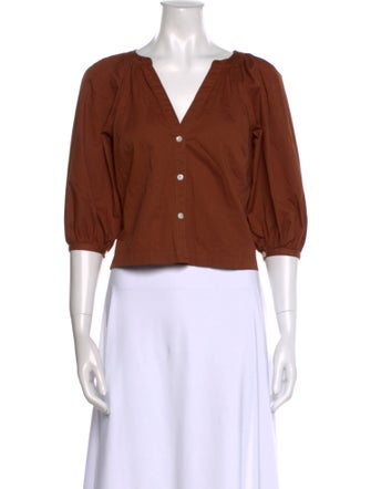 Staud V-Neck Three-Quarter Sleeve Crop Top