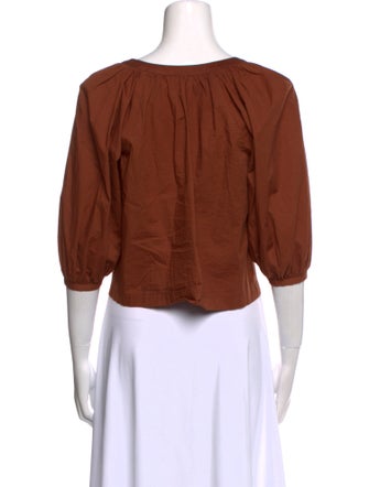 Staud V-Neck Three-Quarter Sleeve Crop Top