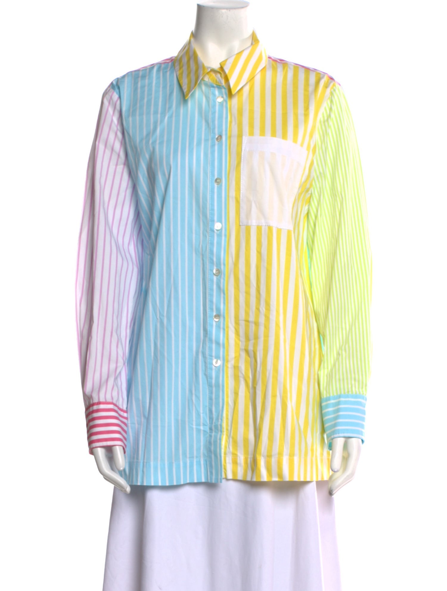 Staud Striped Long Sleeve Button-Up Top